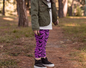 Purple Bat Halloween Leggings: Girls, Toddler, Youth