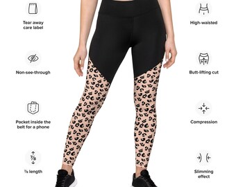 Cheetah Print Compression Leggings: High-Waisted Workout Pants with Pocket