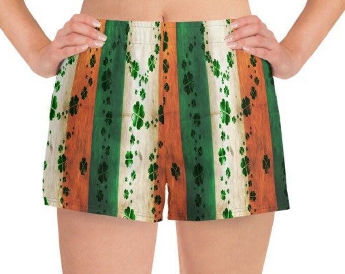 St. Patricks Day SHORTS Irish Flag Shamrock Shorts Women's Athletic Short Shorts Green and Orange Shorts Workout Shorts Irish Pride