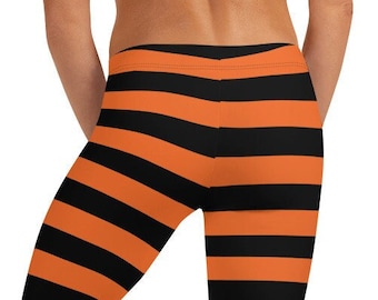 HALLOWEEN Leggings for WOMEN Striped Witch Leggings Orange and Black Leggings Yoga Pants Womens Yoga Leggings Cosplay Leggings