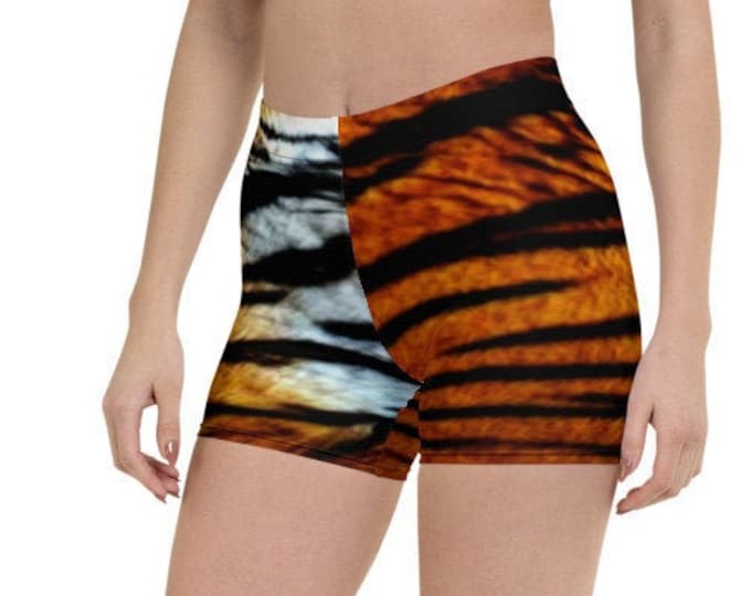 TIGER SHORTS WOMENS Shorts Work Out Clothing Animal Print Tiger Striped Gym Shorts Yoga Shorts Womens Clothing Rave Clothing Tiger Print