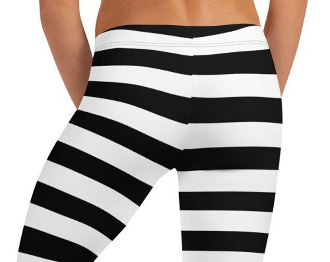 PRISONER LEGGINGS Women's HALLOWEEN Leggings Costume Leggings Black / White Striped Leggings Yoga Leggings Yoga Pants Adult & +  Plus Sizes