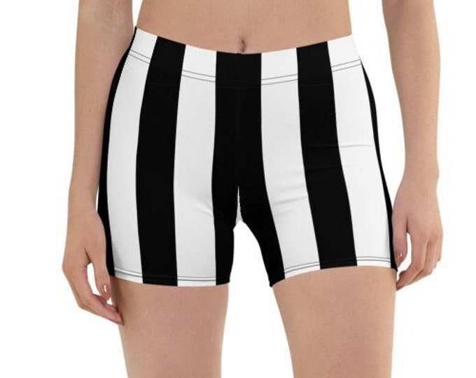 SHORTS Referee Shorts Inmate Shorts HALLOWEEN Costume Womens Shorts Black and White Striped Running Shorts Spandex Shorts Yoga Shorts Gym