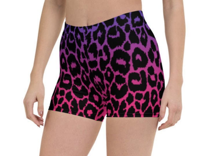 Cheetah GYM SHORTS Women's Yoga Shorts Cheetah Print Animal Print Shorts for Women Pink and Purple Leopard Print Shorts