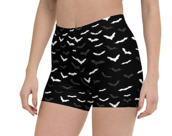 Bat Print Women's Shorts: Halloween Workout Gym Bike Shorts