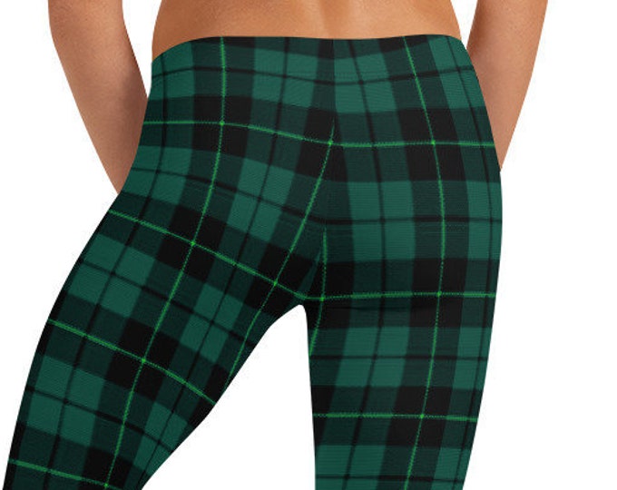 Green TARTAN PLAID LEGGINGS Women's Yoga Leggings Tartan Plaid Leggings Womens Yoga Pants Womens Plaid Leggings Christmas Leggings Plus Size