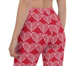 VALENTINES DAY LEGGINGS Womens Yoga Leggings Yoga Pants Red Heart Printed Leggings for Adults Regular & Plus Size Valentine's Day Gift