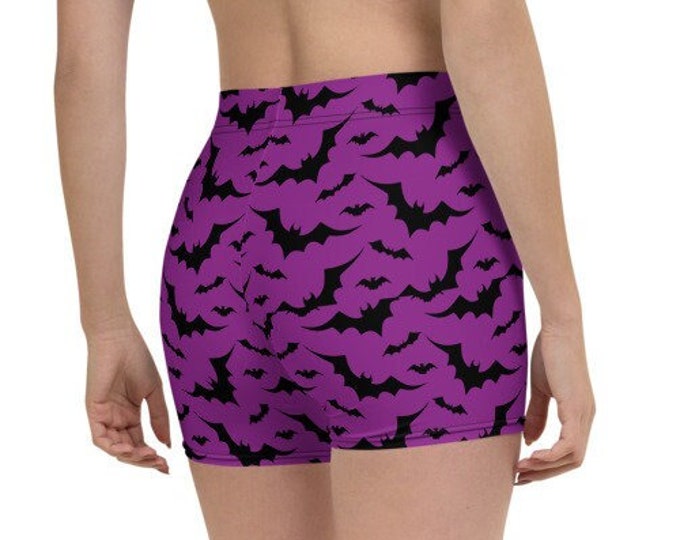 BAT Shorts HALLOWEEN Bat SHORTS Purple and Black Halloween Bat Print Shorts Womens Shorts Cycling Shorts Yoga Shorts Biking Shorts