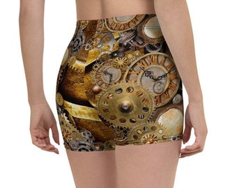 STEAMPUNK SHORTS WOMENS Shorts Steampunk Clothing Futuristic Clothing Gears and Clocks Festival Clothing Workout Clothing Gym Shorts Cycling