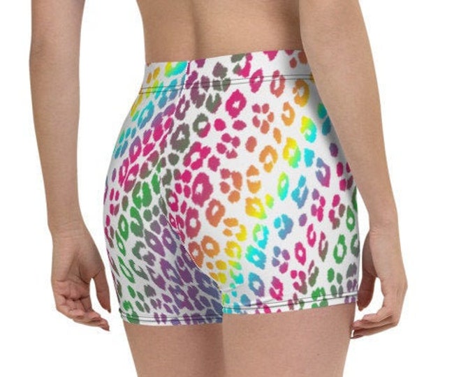 RAINBOW CHEETAH SHORTS Women's Shorts Yoga Shorts for Women Animal Print Shorts Workout Shorts Cheetah Print Shorts Leopard Print Shorts