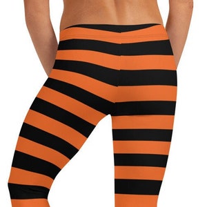 Striped Halloween Leggings: Orange and Black Witch Costume Yoga Pants
