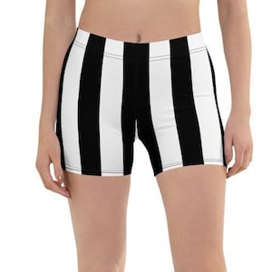 Black and White Striped Spandex Shorts: Referee Inmate Costume