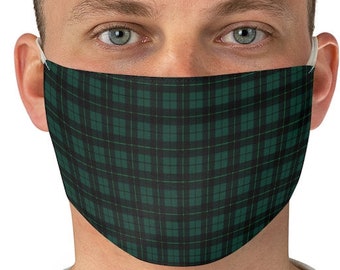 GREEN PLAID MASK - Tartan Plaid Face Mask - Christmas Mask - One Size - Fitted Mask - Green Plaid Face Mask - Unisex Adult Fabric Face Mask