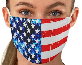 AMERICAN FLAG Mask USA Fabric Face Mask for Adults - 2 layers - Independence Day Face Mask - Fourth of July Mask - America Face Mask