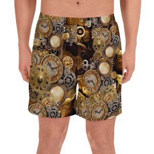 Steampunk Gear Print Mens Athletic Shorts: Futuristic Gym Wear