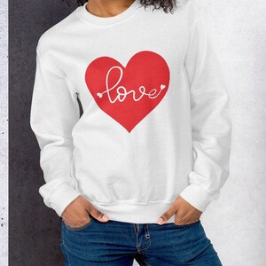 VALENTINES DAY SWEATSHIRT Womens Heart Love Cute Crew Neck Long Sleeve Sweatshirt Valentines Day Gift for Wife Gift for Her Heart Sweatshirt