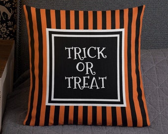 HALLOWEEN PILLOW Decorative Pillow Throw Pillow Premium Pillow Square Pillow Home DECOR Trick or Treat Orange & Black Halloween Pillow