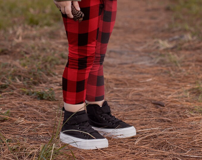 Red and Black BUFFALO PLAID LEGGINGS Kids Leggings Girls Plaid Leggings Red and Black Checkered Leggings Red Plaid Leggings Toddler Leggings