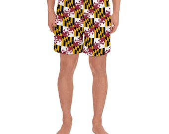 Maryland Flag SHORTS MARYLAND FLAG Activewear Clothing Men's Athletic Long Shorts Swim Shorts Workout Shorts with Side Pockets Maryland Clot