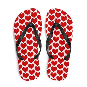 Red Heart Print Flip-Flops: Unisex Summer Beach Sandals