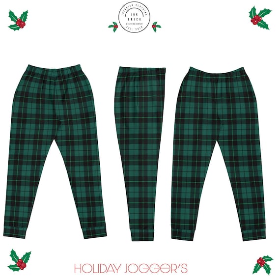 Green TARTAN PLAID JOGGERS Mens Womens Joggers Christmas Pajama