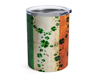 Paddy's Day MUG Stainless Steel Tumbler 10 oz Travel Mug IRISH Flag CLOVER Shamrock Mug Gift for St Patricks Day Tumbler Drinkware Gift