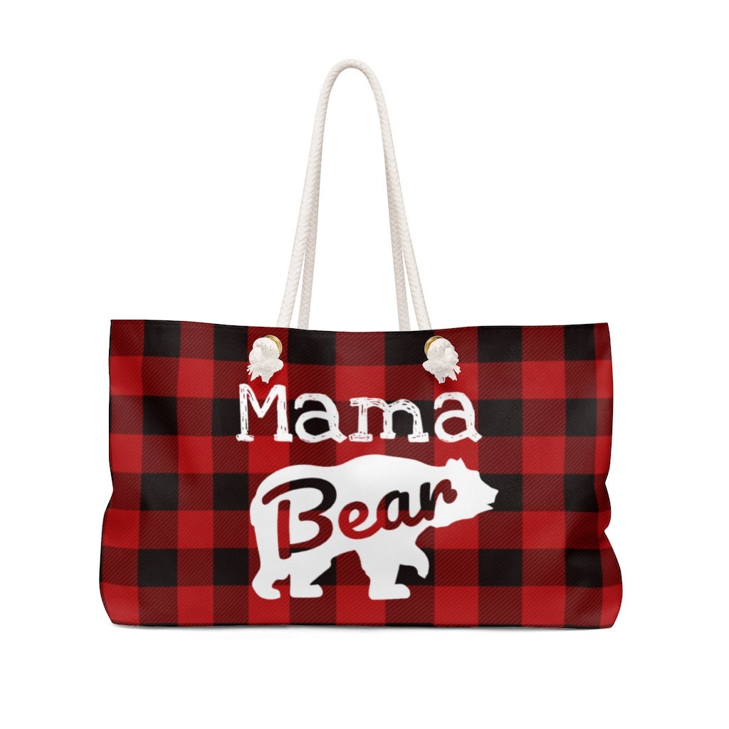Momma Bear Plaid Tote Bag