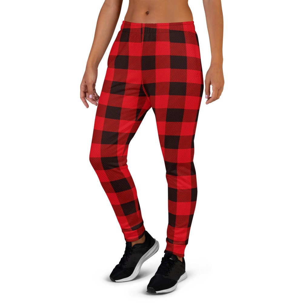 Red and Black BUFFALO PLAID JOGGERS for Adults Christmas Red and Black Buffalo Check Plaid Sweat Pants Pajama Pants Women s or Men s Joggers