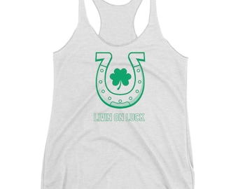 St. Patrick's Day Racerback Tank Top: Lucky Horseshoe Shamrock