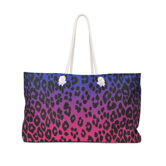 LEOPARD BEACH TOTE Animal Print Leopard Print Cheetah Print Pink Purple Tote Bag Weekender Bag Travel Tote Travel Bag Designer Beach Tote Etsy UK