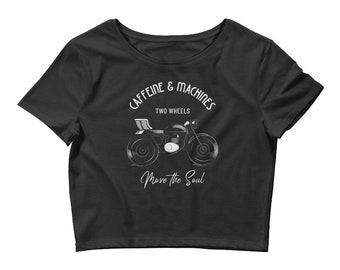 Biker Crop Top Tee: Caffeine & Machines Graphic