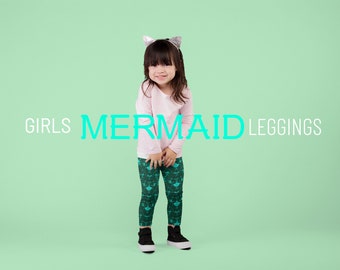 Green Mermaid Scale Mermaid Leggings GIRLS MERMAID LEGGINGS All-Over Print Kids Leggings Green Fish Scale Leggings for Kids Toddler Leggings