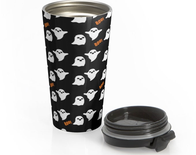 GHOST MUG HALLOWEEN Boo Mug Gift for Teacher Travel Mug Hot or Cold Mug Stainless Steel Travel Mug Spooky Mug Cups 15 oz. with Lid Gift idea