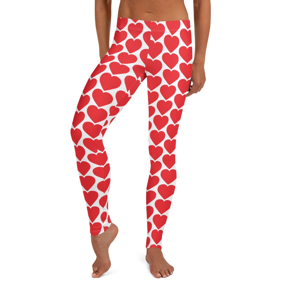 VALENTINES DAY HEART Leggings Women's Leggings All Over Print Red Heart ...