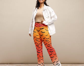 Women's Halloween Bat Print Flare Leggings – High Waisted Yoga Pants