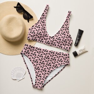 Pink and Black Cheetah Print BIKINI WOMENS High-waisted Bikini for Women Swimwear Two Piece Swimsuit Womens Bathing Suit Animal Print Bikini