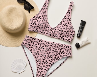 Pink and Black Cheetah Print BIKINI WOMENS High-waisted Bikini for Women Swimwear Two Piece Swimsuit Womens Bathing Suit Animal Print Bikini