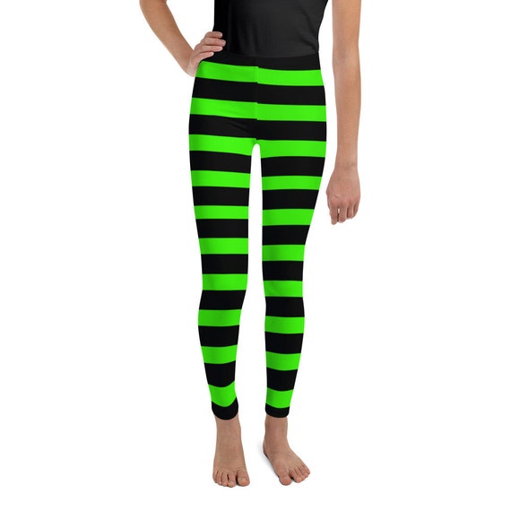 Green and Black Witch Striped LEGGINGS HALLOWEEN Youth Leggings