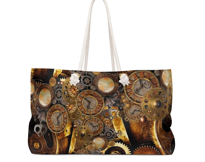 STEAMPUNK BAG Futuristic Clothing Clocks and Gears Weekender Bag TOTE Oversized Tote Bag Travel Tote Beach Bag Wedding Tote Gift for Her