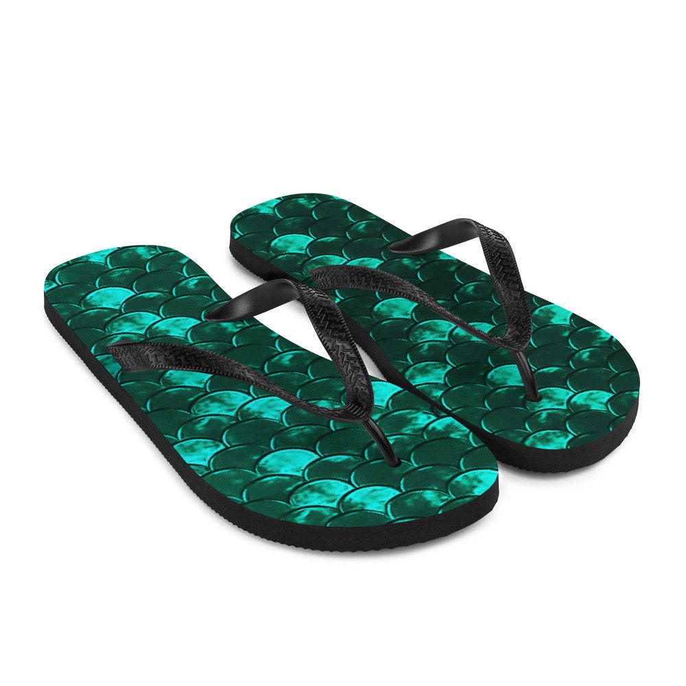 MERMAID FLIP FLOPS Mermaid Scale Thong Sandals Green Mermaid Ariel ...