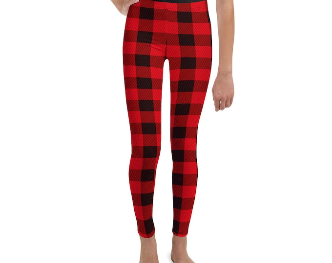 RED BUFFALO PLAID Youth Leggings Girls Leggings Christmas Leggings for Her Youth Leggings Junior Leggings Pre Teen Leggings Plaid Leggings