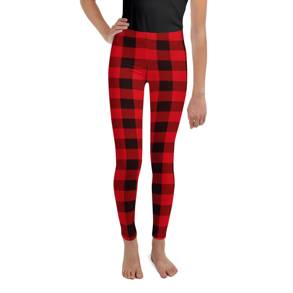 RED BUFFALO PLAID Youth Leggings Girls Leggings Christmas Leggings for ...