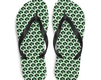 St. Patricks Day FLIP FLOPS Shamrock Flip Flops Clover Flip-Flops Adult Unisex Flip Flops for Saint Patricks Day Green & White Thong Sandals