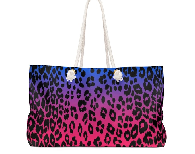 LEOPARD BEACH TOTE Animal Print Leopard Print Cheetah Print Pink & Purple Tote Bag Weekender Bag Travel Tote Travel Bag Designer Beach Tote