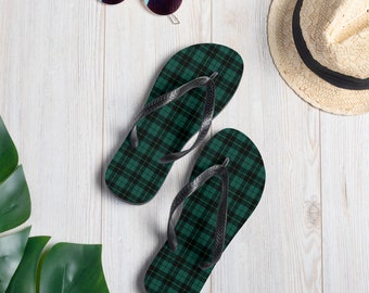 Green Tartan PLAID Flip-Flops Unisex Flip Flops for Men or Women Green Tartan Plaid Thong Sandals Thong Flip Flips Plaid Sandals Shoes Women