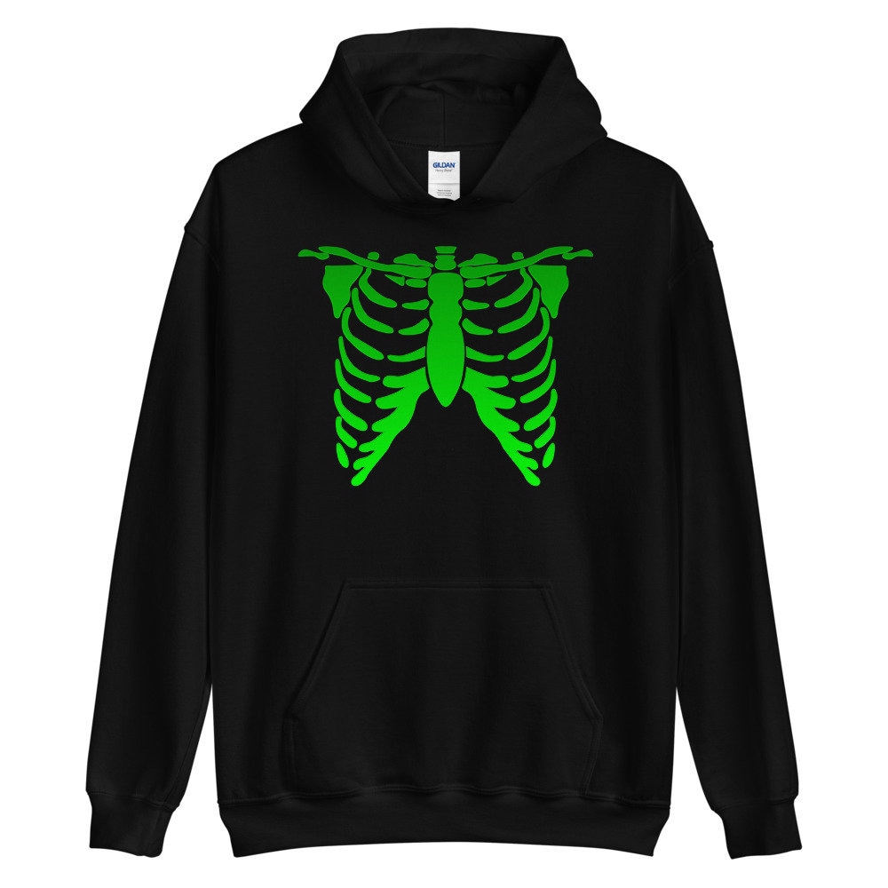 HALLOWEEN SKELETON HOODIE Black and Green Skeleton Bones Hooded ...