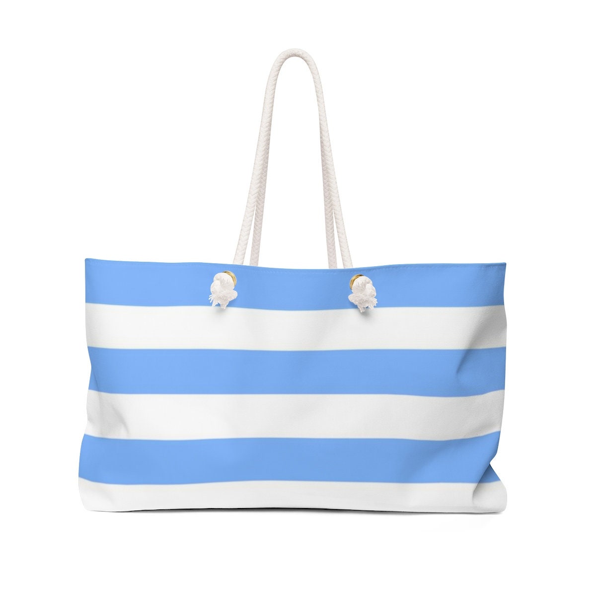 blue and white striped diaper bag