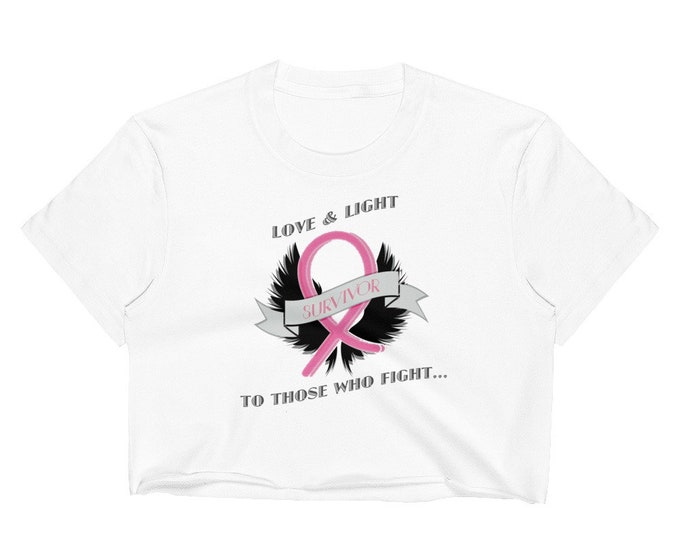 BCAM Pink Ribbon CROP TOP Breast Cancer Awareness Women's Crop Top Pink Ribbon T-Shirt Cropped T-Shirt for Women Support Gift