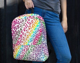 Rainbow Cheetah Print Mini Backpack, Retro Fashion