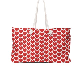 Heart Print Weekender Bag, Oversized Travel Tote